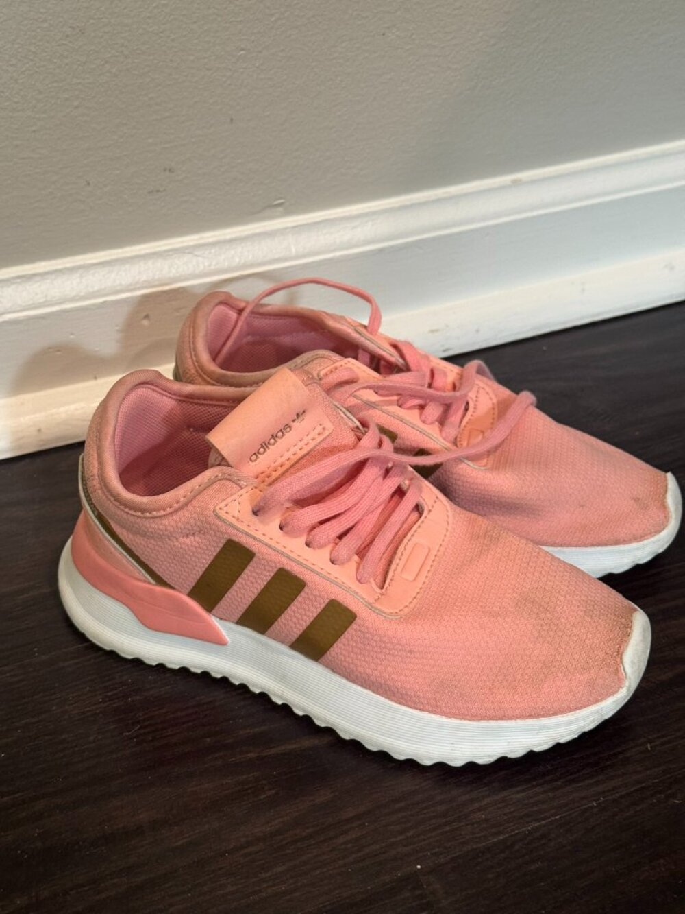 Girls Adidas Pink and Gold U Path Sneakers - (Size 13Y)